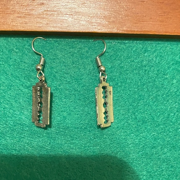 Edgy Silver Razor Earrings - Picture 1 of 1